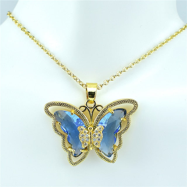 Crystal Glass Butterfly Necklace