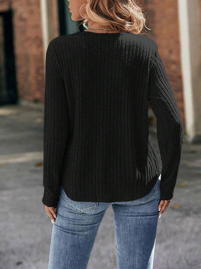 Round Neck Ribbed Long Sleeve T-Shirt