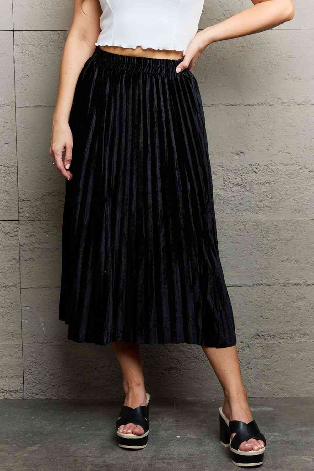 Ninexis Accordion Pleated Flowy Midi Skirt