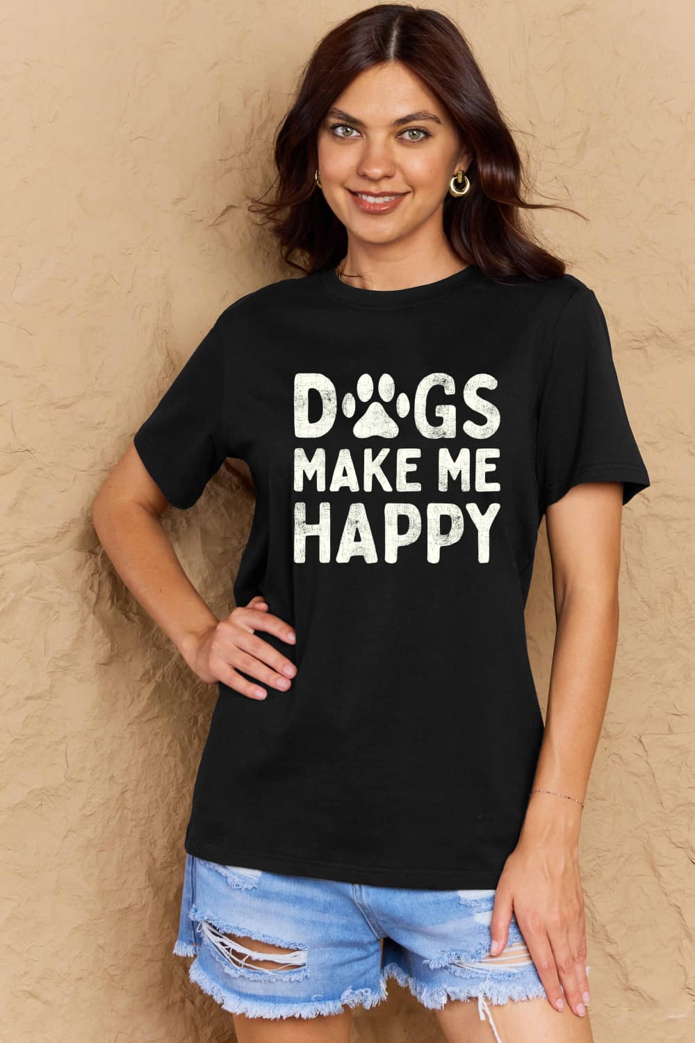 Simply Love Full Size DOGS MAKE ME HAPPY Graphic Cotton T-Shirt