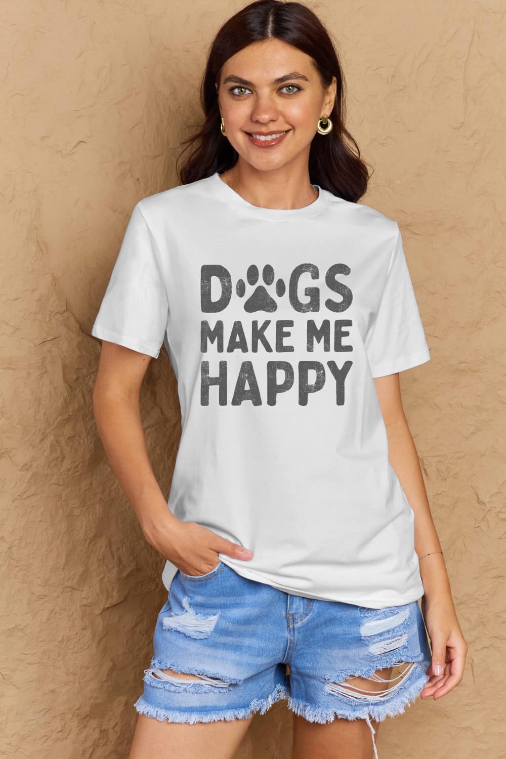 Simply Love Full Size DOGS MAKE ME HAPPY Graphic Cotton T-Shirt