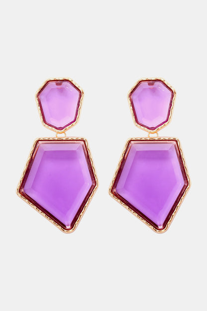 Geometrical Shape Zinc Alloy Frame Resin Dangle Earrings