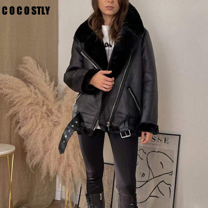 High Quality Woman's Faux Leather Fur Coat