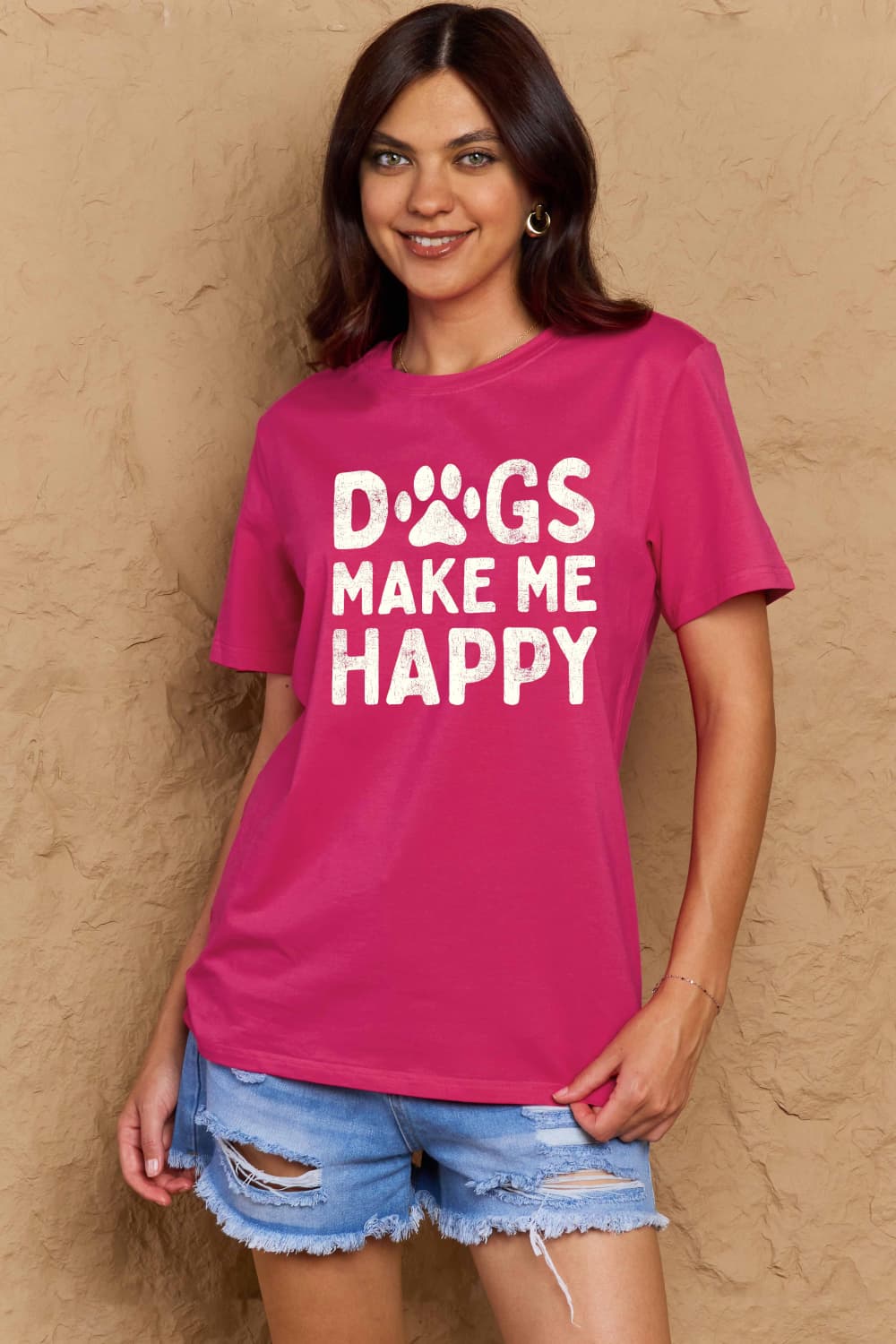 Simply Love Full Size DOGS MAKE ME HAPPY Graphic Cotton T-Shirt